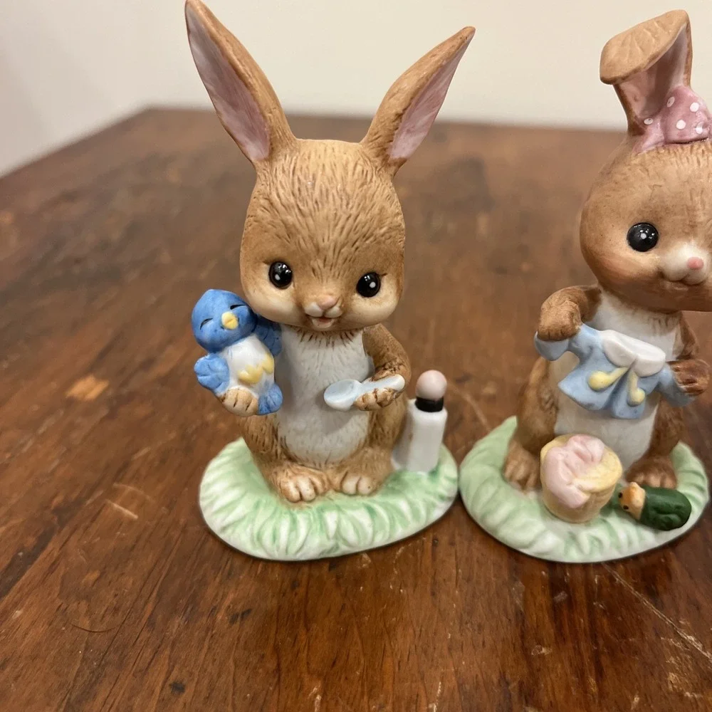 Vtg‎ 6 1980's Lefton Boy and Girl Bunnies Bunny Easter Eggs Figurines #05444